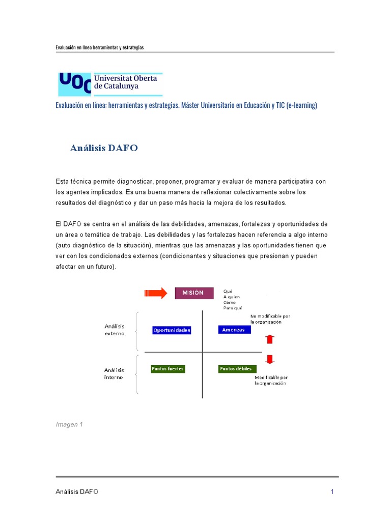 Estrategias y herramientas DAFO en e-learning | PDF | Análisis FODA ...