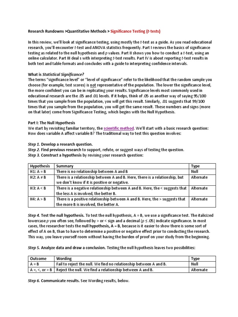 Understanding t-Tests in Significance Testing | PDF | Statistical ...