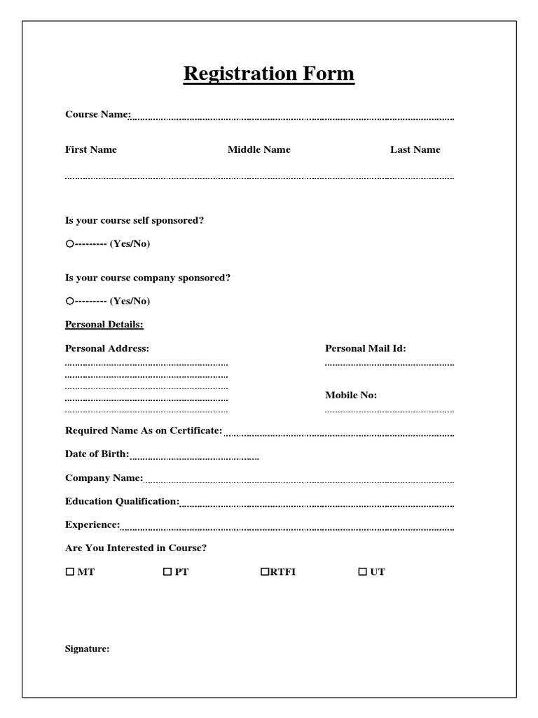 Course Registration Form Template | PDF | Career & Growth