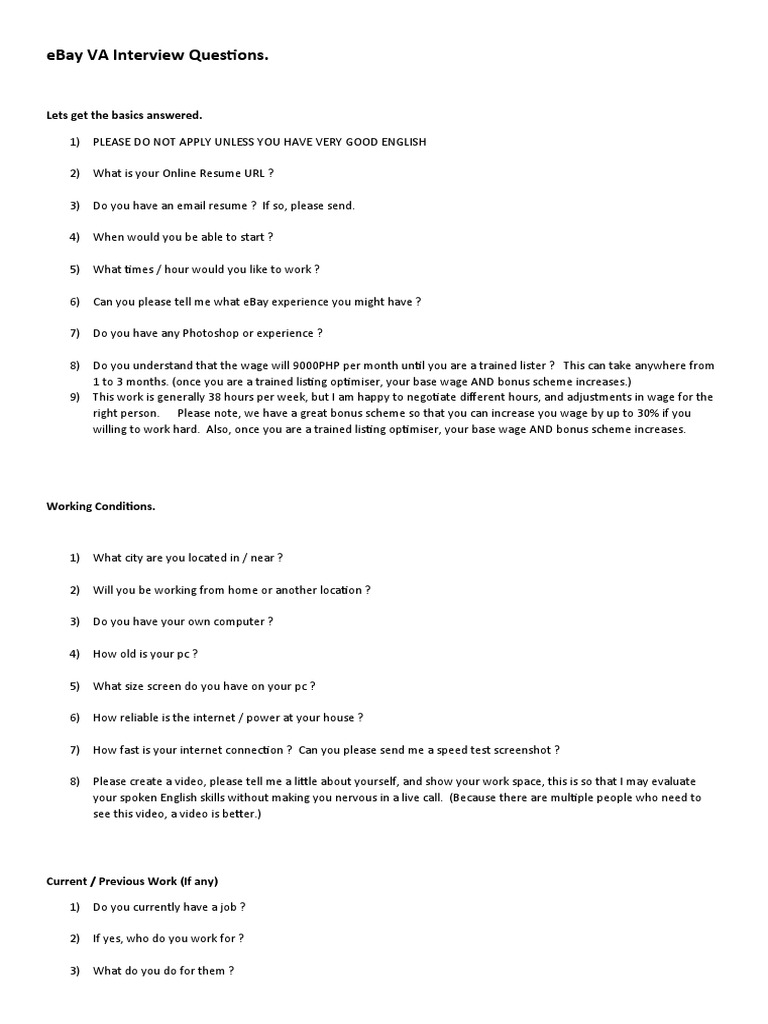 Ebay VA Interview Questions | PDF | Computing | Cyberspace
