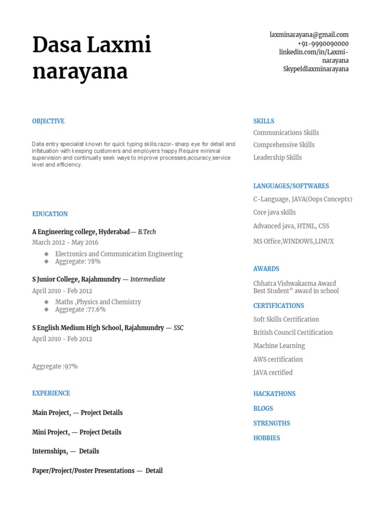 Fresher Resume 1 | PDF | Java (Programming Language) | Computing