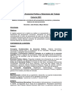 Breve Introducción Al Pensamiento Económico. Programa Final. 2021