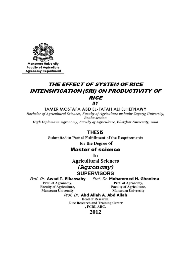 Egypt MSC Thesis Elhefnawy 13 | PDF | Rice | Intensive Farming