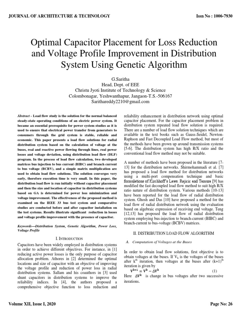 Optimal Capacitor Placement For Loss Reduction and Voltage Profile ...