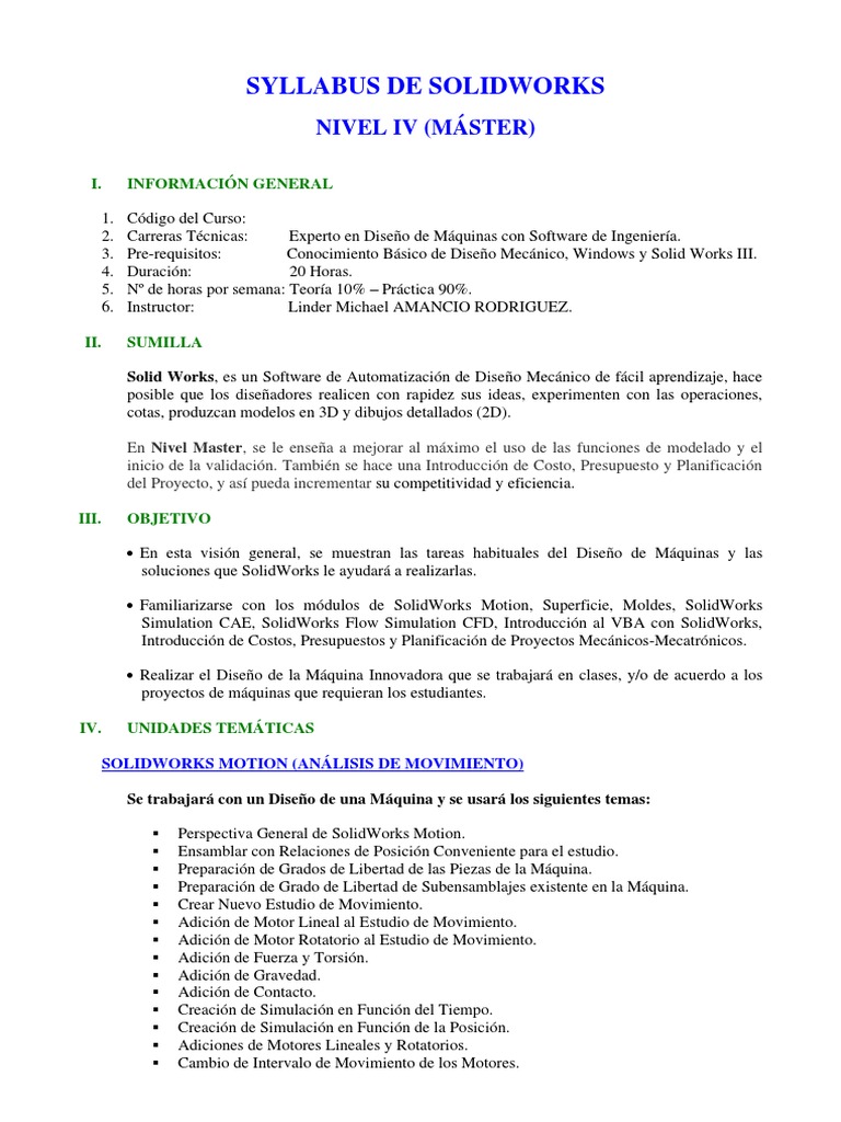 Syllabus de Solidworks: Nivel Iv (Máster) | PDF | Diseño