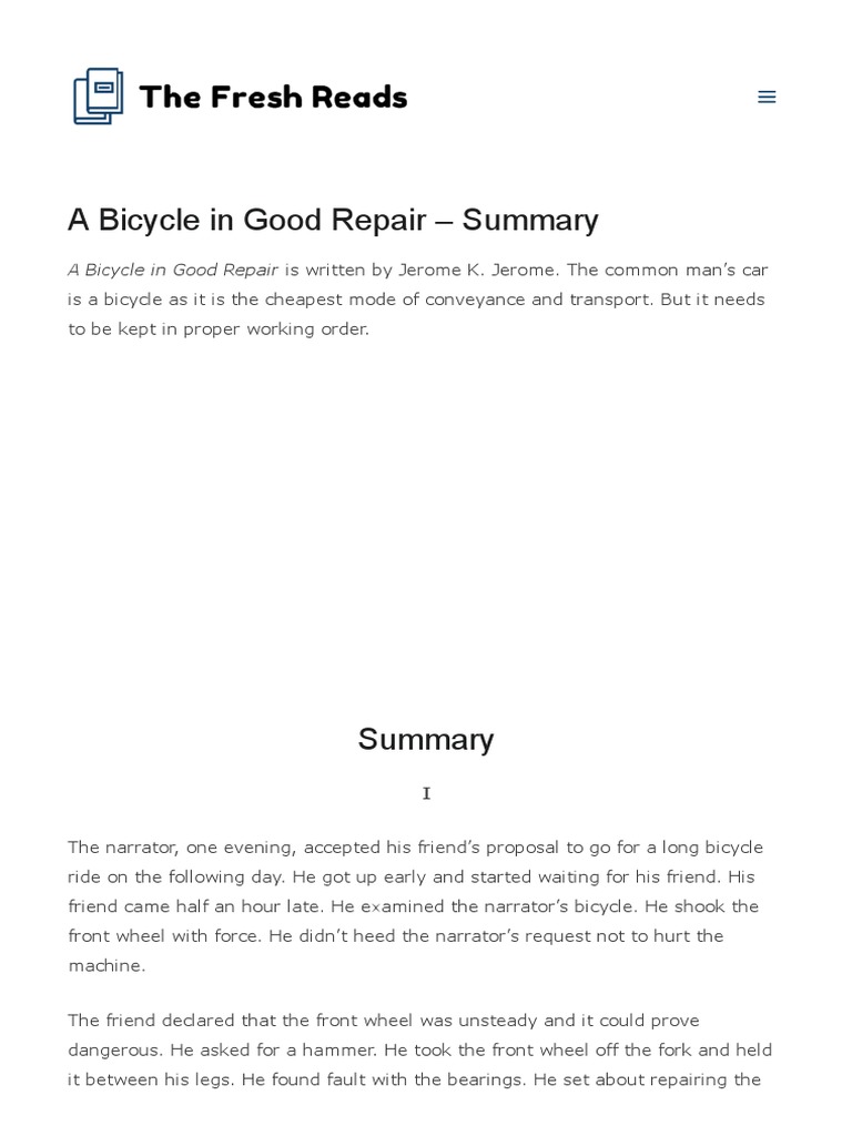 A Bicycle in Good Repair Summary PDF