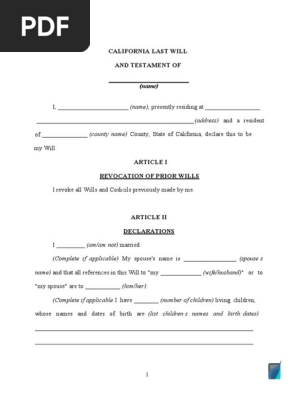California Last Will and Testament Template