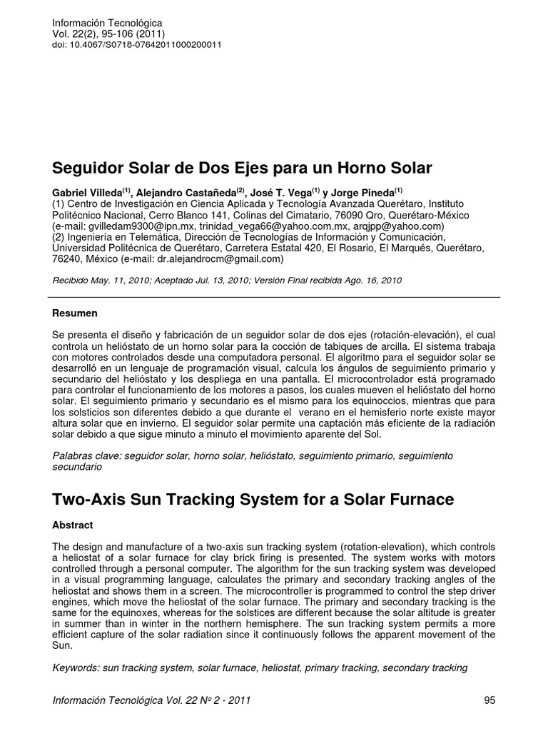Seguidor Solar de Dos Ejes para Hornos | PDF | Eje | Rotación