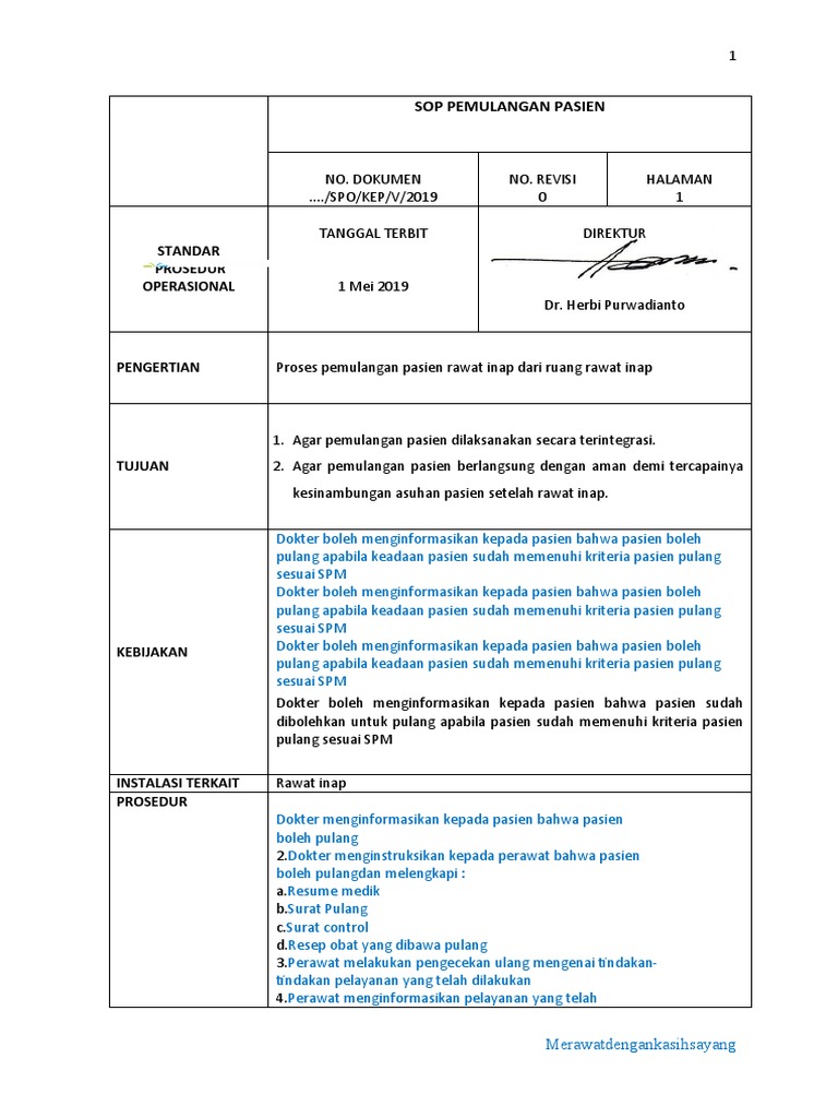 Sop Pemulangan Pasien Ranap | PDF | Sains & Matematika