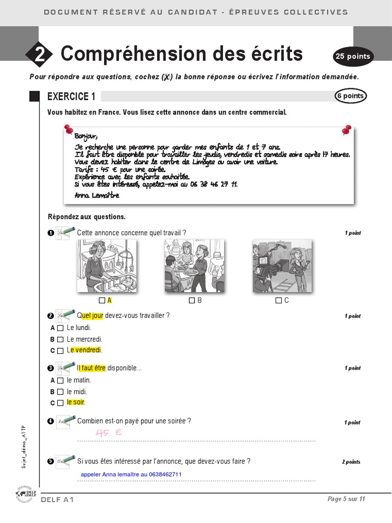 Est-ce à ou de 1:Répertoire 2:Exercices Exercices de compréhension écrite DELF A1 | PDF | Paris