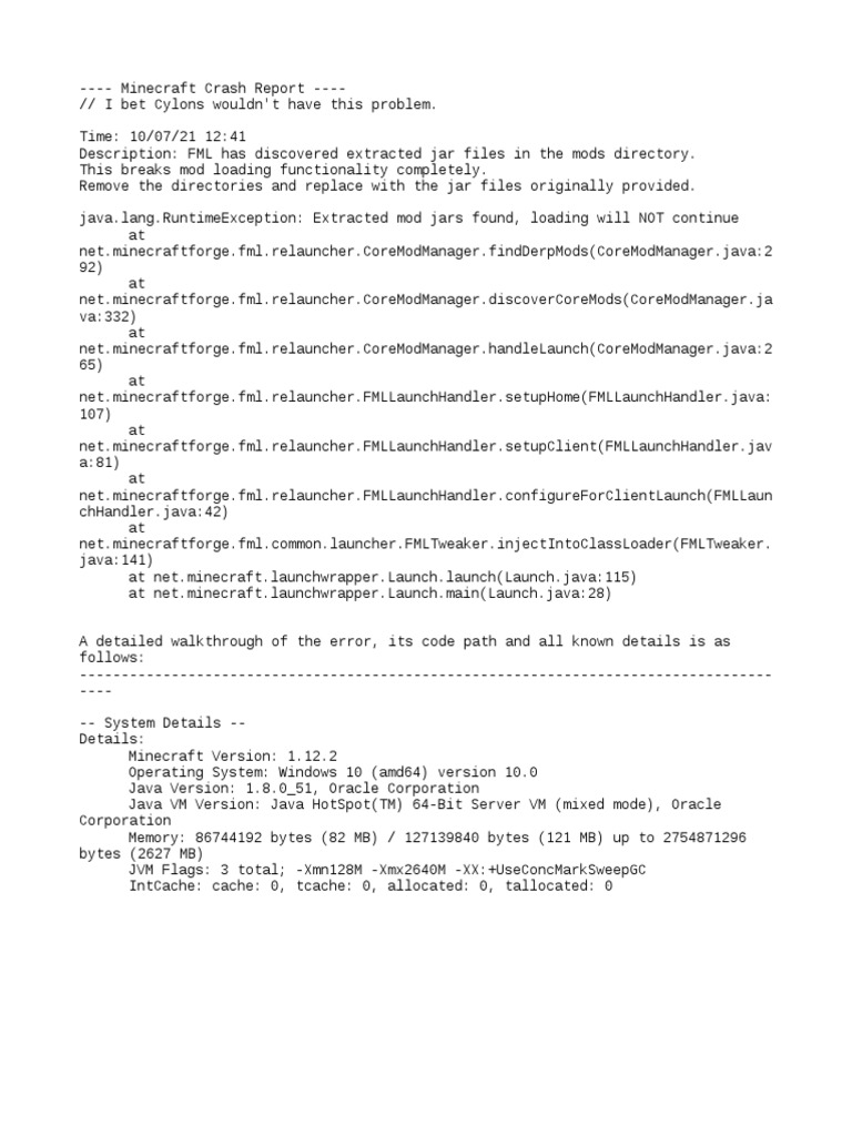 Minecraft Mod Loading Error Report | PDF | Technology & Engineering