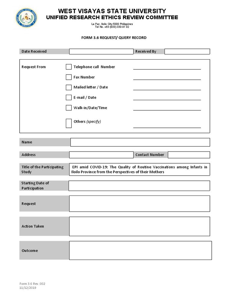 Research Ethics Request Form - WVSU | PDF