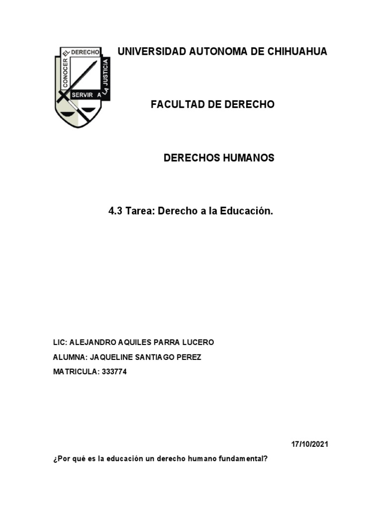 Derecho a la Educación: Un Derecho Humano | PDF | Educación primaria ...