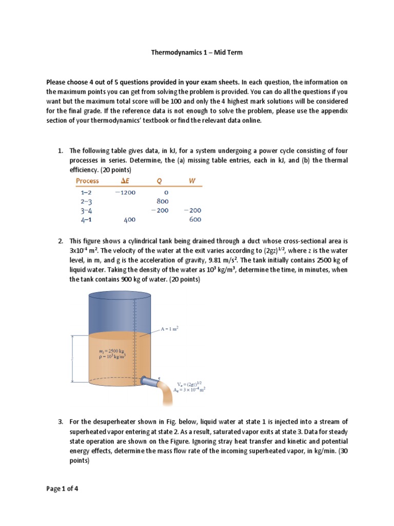 Thermo 1 - Mid Term | PDF | Steam | Water