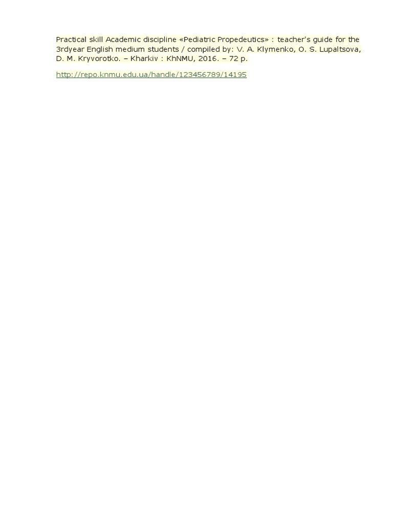 Pediatric Propedeutics Teacher's Guide | PDF | Language Arts & Discipline