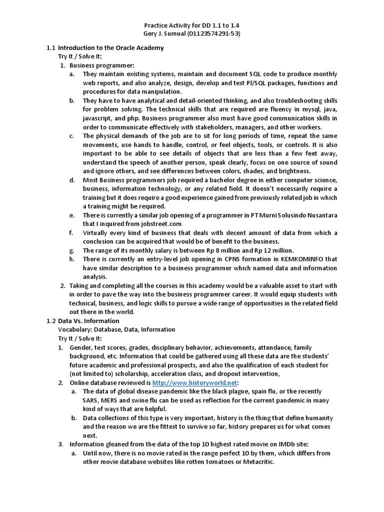 Dd1 Practice Activities Answers Pdf Credit Card Databases