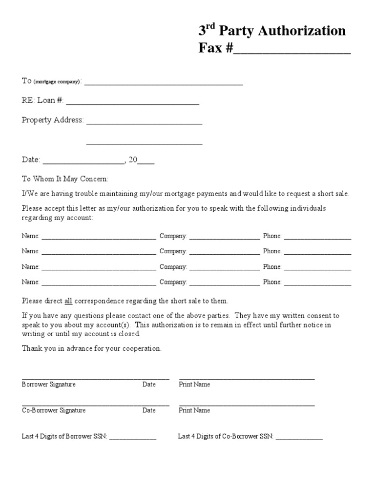 3rd Party Mortgage Authorization Form | PDF | Career & Growth | Finance ...