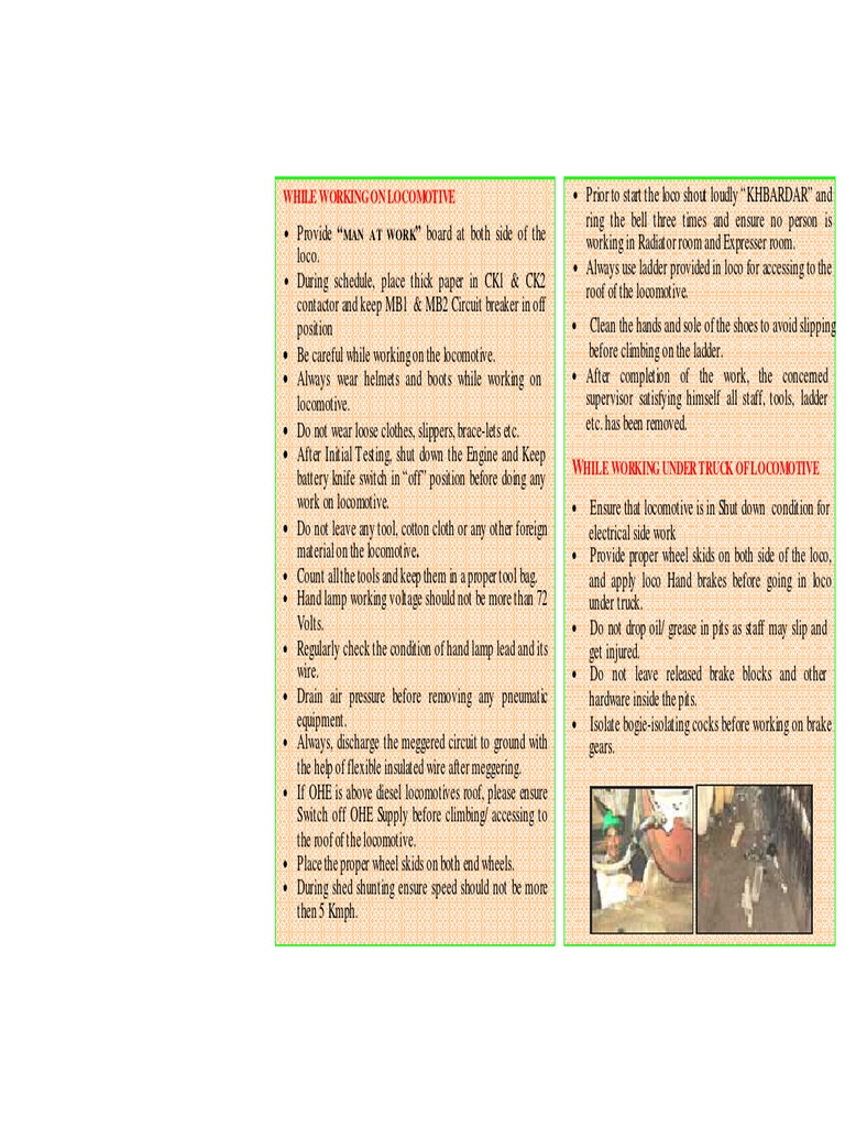 Pamphlet On Safety at Work Place in Diesel Sheds PDF Electrical