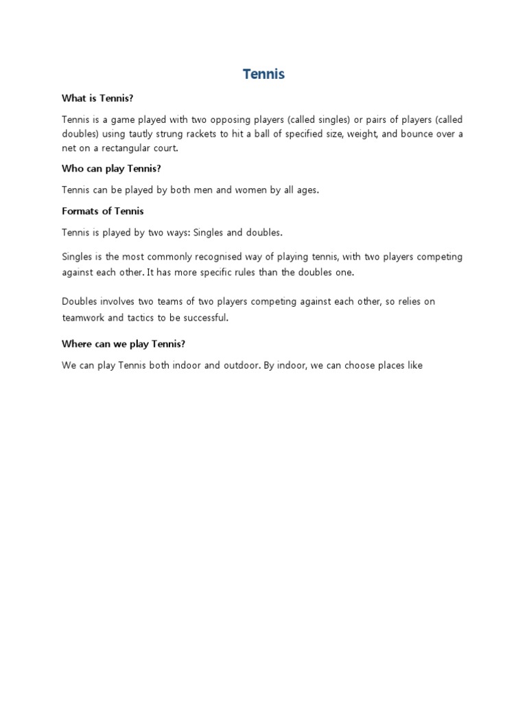 Introduction to Tennis: Rules & Formats | PDF | Home & Garden