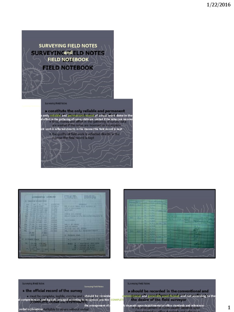 Surveying Field Notes and Field Notebook: Reliable Permanent Record ...