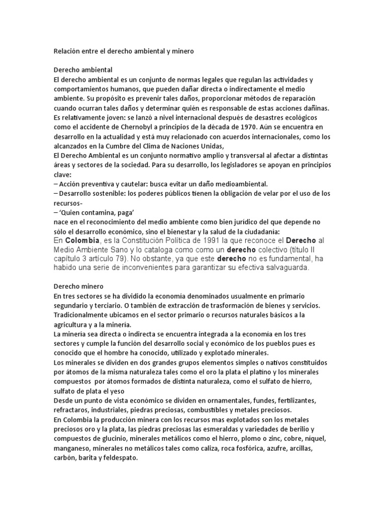 Derecho Ambiental y Minero en Colombia | PDF | Ley del Medio Ambiente ...