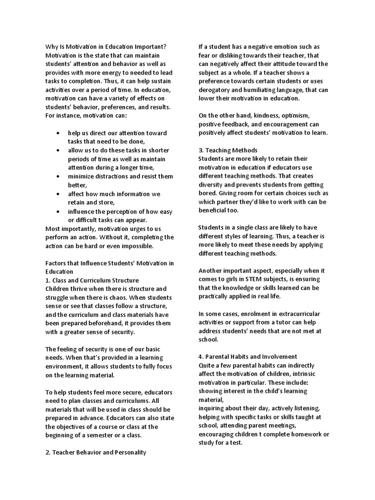 Importance of Motivation in Education | PDF | Motivational | Motivation