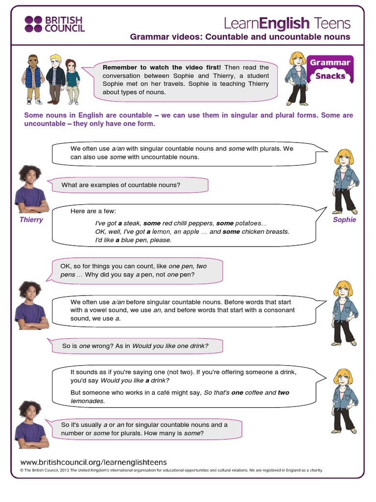 Countable and Uncountable Nouns British Council PDF Noun Plural