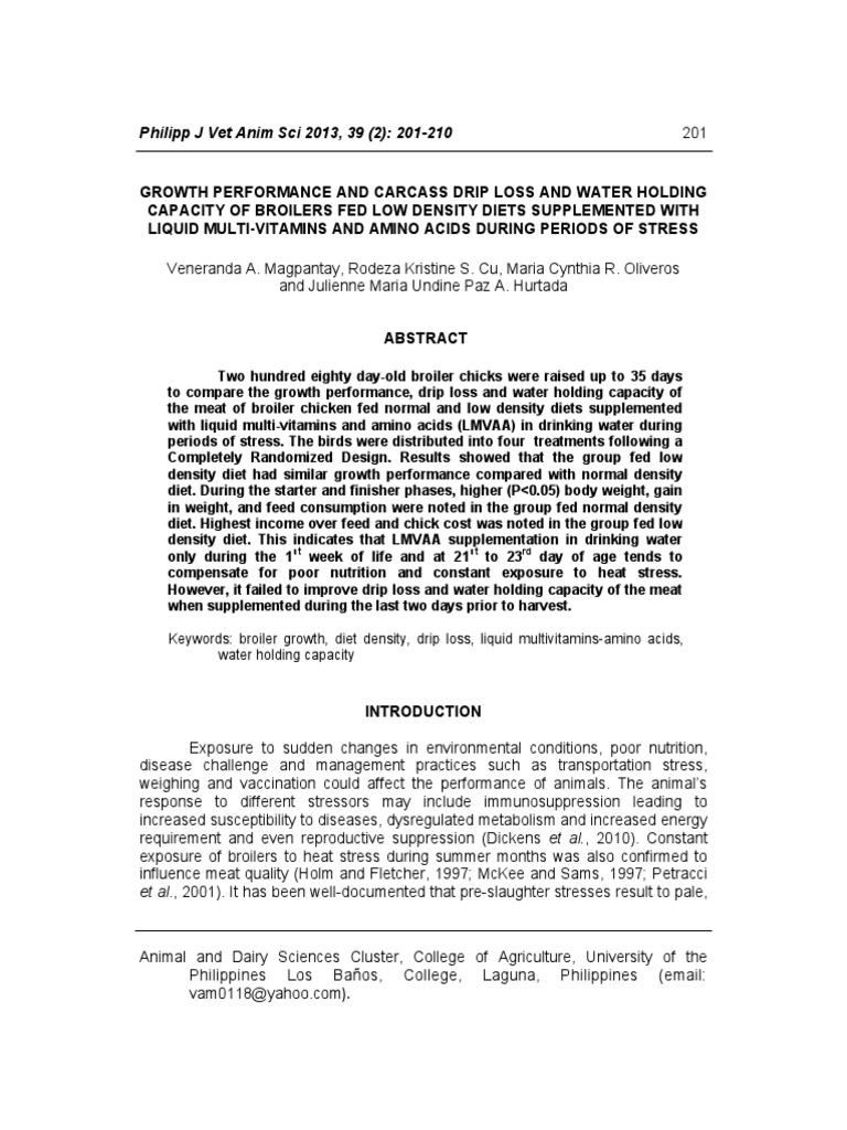 Drip Loss in Broilers on Low Density Diets | PDF | Meat | Broiler