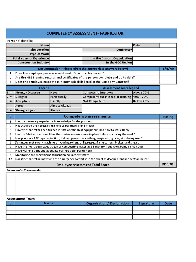 Competency Assessment for Fabricators | PDF | Personal Protective ...