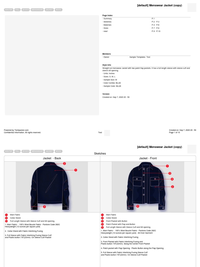 Denim Jacket Tech Pack Overview | PDF | Seam (Sewing) | Yarn
