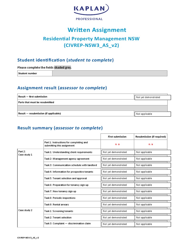 Written Assignment Residential Property Management NSW (CIVREPNSW3
