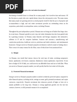 task 15 Why Chennai is the best place for real estate Investment