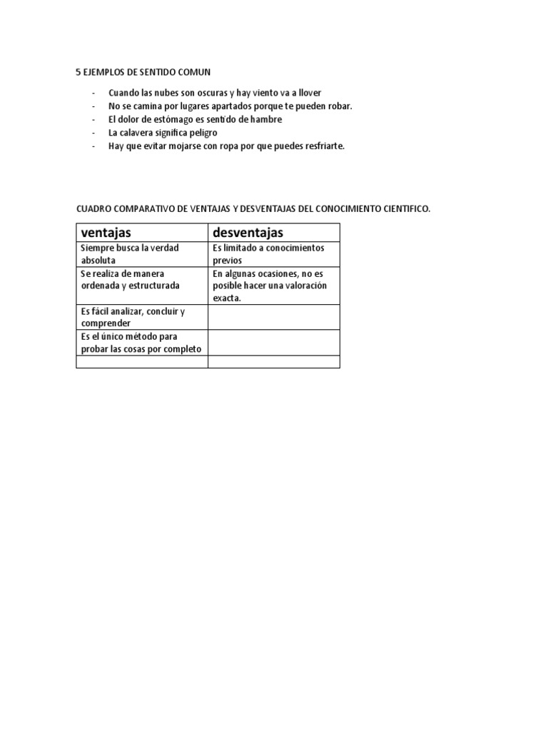 5 Ejemplos de Sentido Comun | PDF