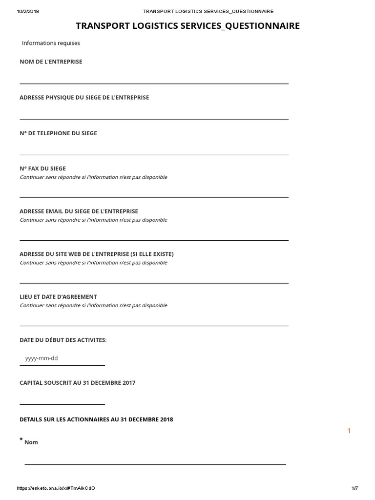 Questionnaire sur les services logistiques | PDF | Ingénierie des ...