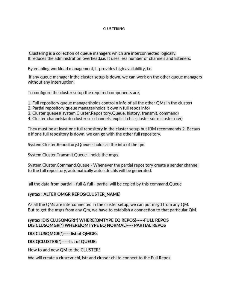 Syntax Alter QMGR Repos (Cluster Name) PDF Computer Cluster