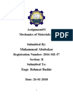 Assignment#1 Mechanics of Materials-II Submitted By: Registration Number: 2016-ME-57 Section: B Submitted To