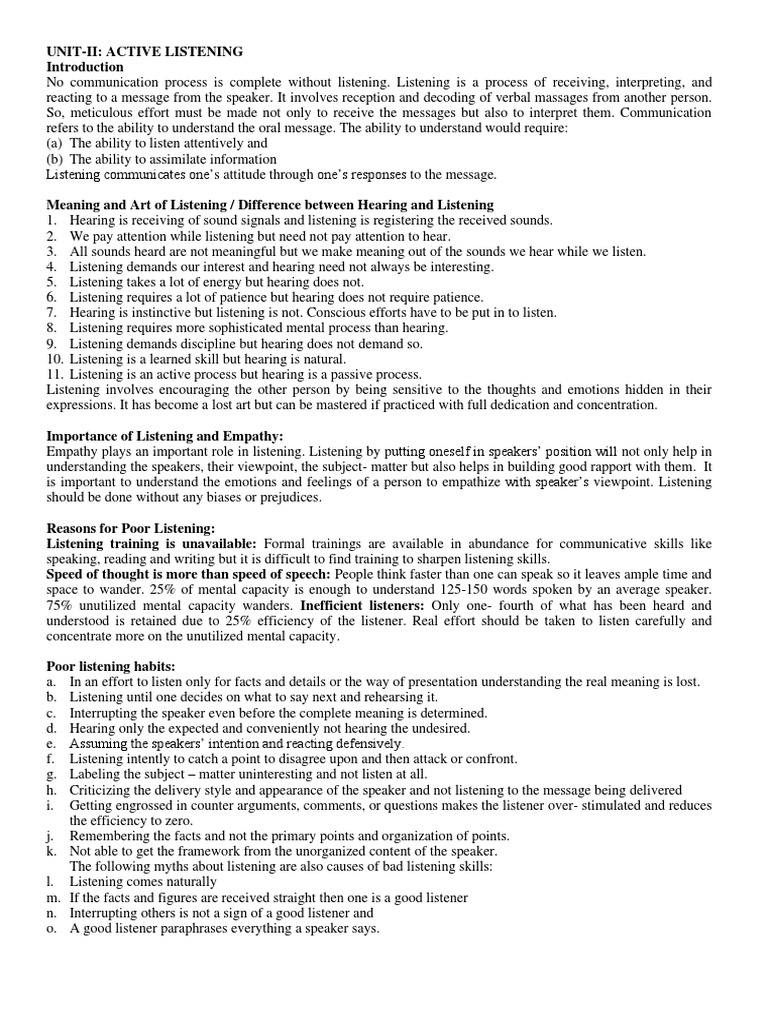 CE - Unit II | PDF | Empathy | Communication