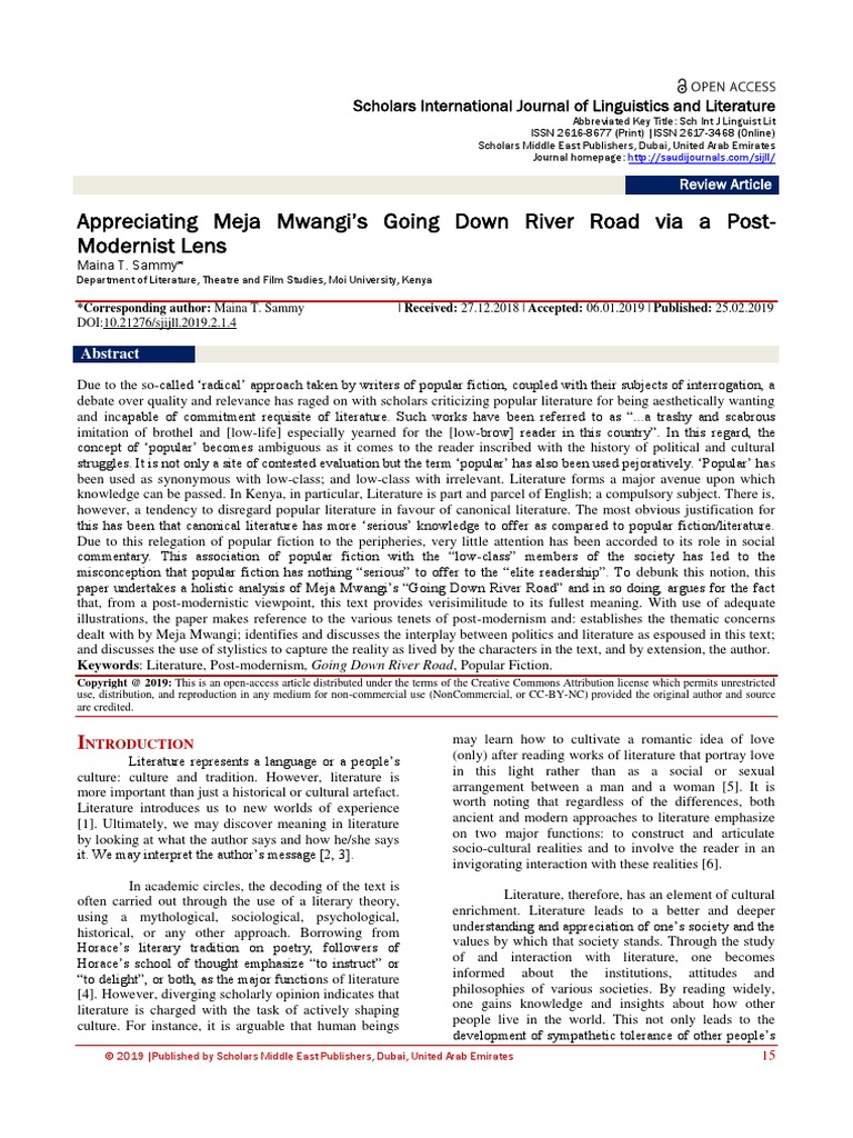 Appreciating Meja Mwangi's Going Down River Road Via A PostModernist