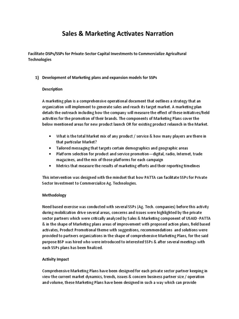 Marketing Plans for Ag Tech SSPs | PDF | Marketing | Sales
