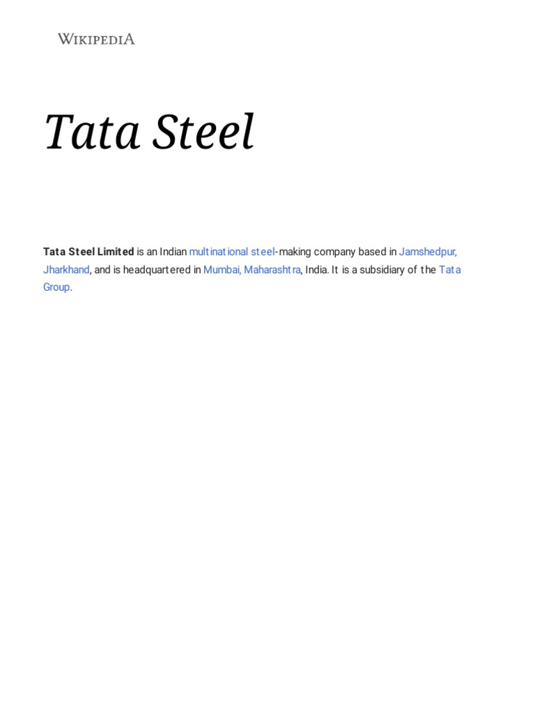 Tata Steel - Wikipedia, PDF, Companies