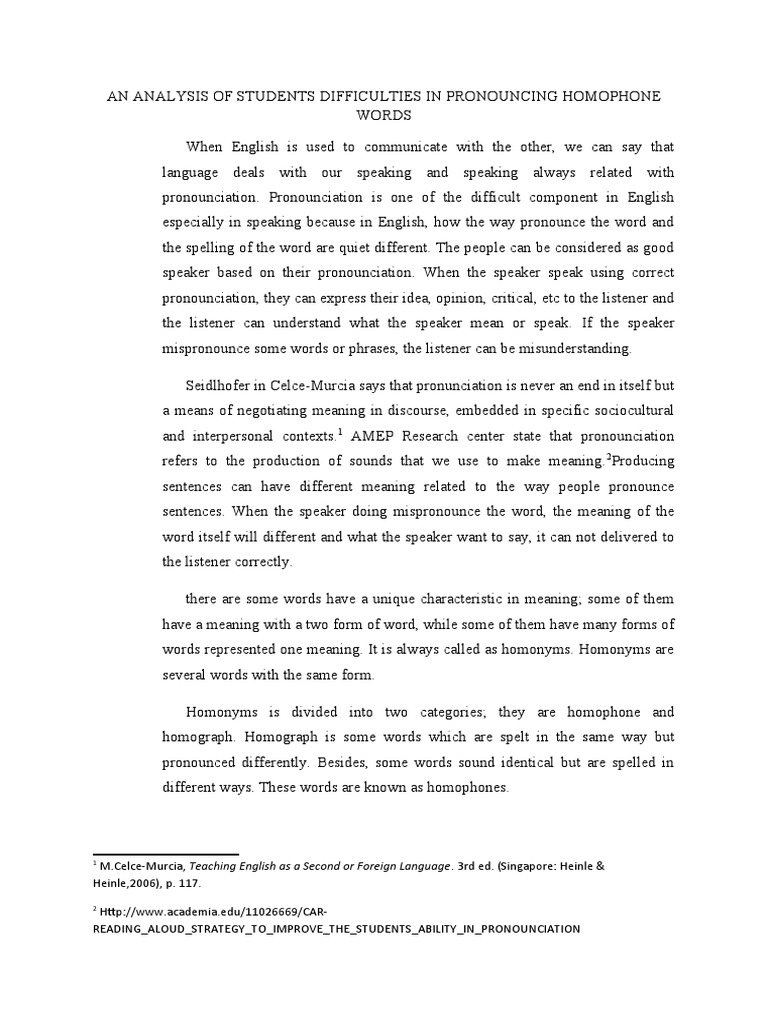 An Analysis of Students Difficulties in Pronouncing Homophone Words ...