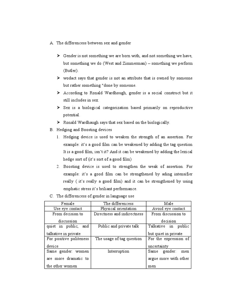 The Differencess Between Sex and Gender | PDF | Gender Studies | Gender