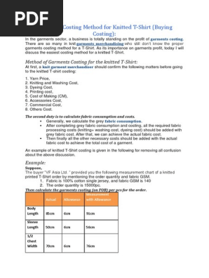 T-shirt garments costing