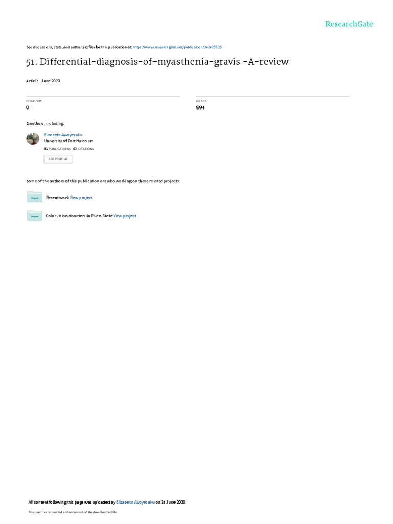 51.differential Diagnosis of Myasthenia Gravis A Review PDF