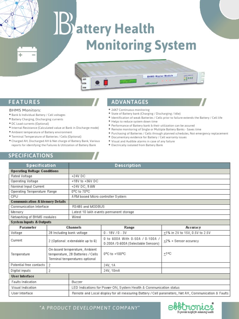 Attery Health Monitoring System: Features Advantages | PDF | Electrical ...