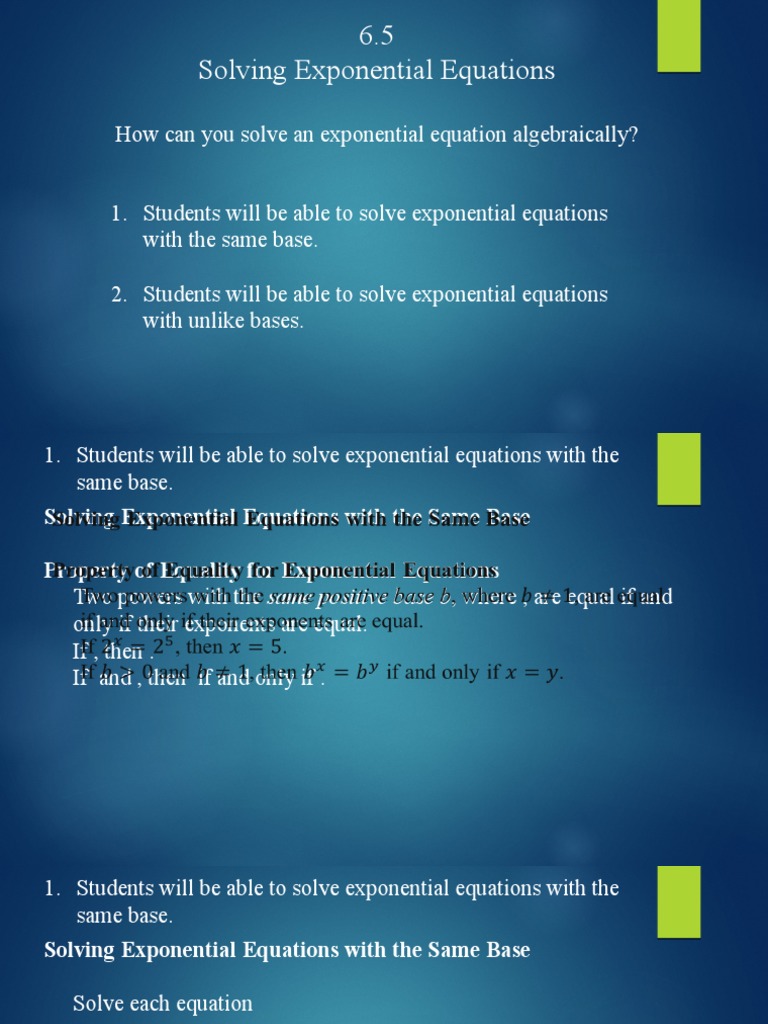 6 5 Solving Exponential Equations Pdf Equations Exponentiation