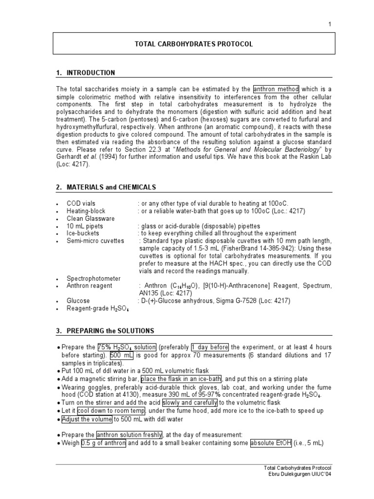 Lab Protocol for Carbohydrate Analysis | PDF | Business