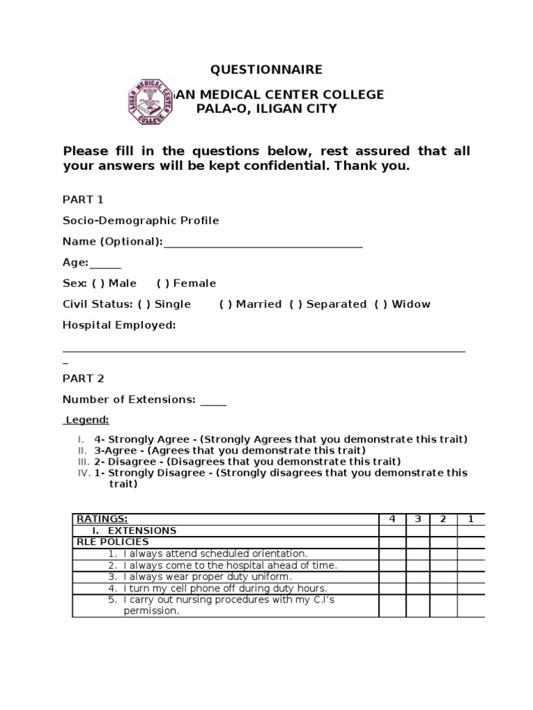 Nursing Performance Evaluation Questionnaire | PDF | Patient | Health Care