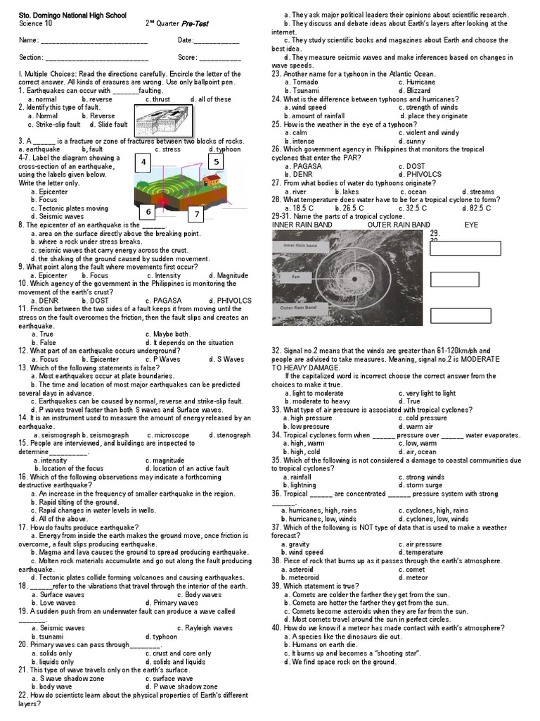 Grade 8 Science 2nd Quarter Exam Review | PDF | Earthquakes | Tropical ...