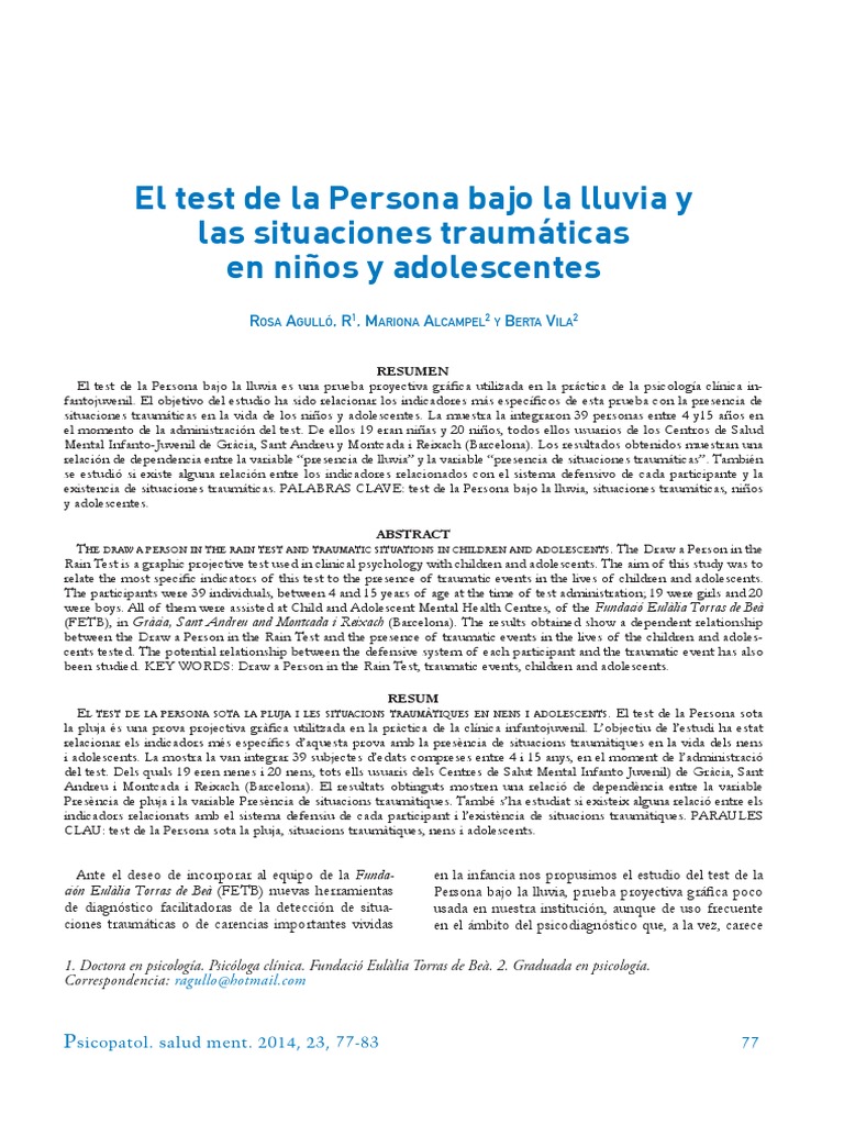 Test de la Persona bajo la lluvia y trauma | PDF | Abuso infantil ...